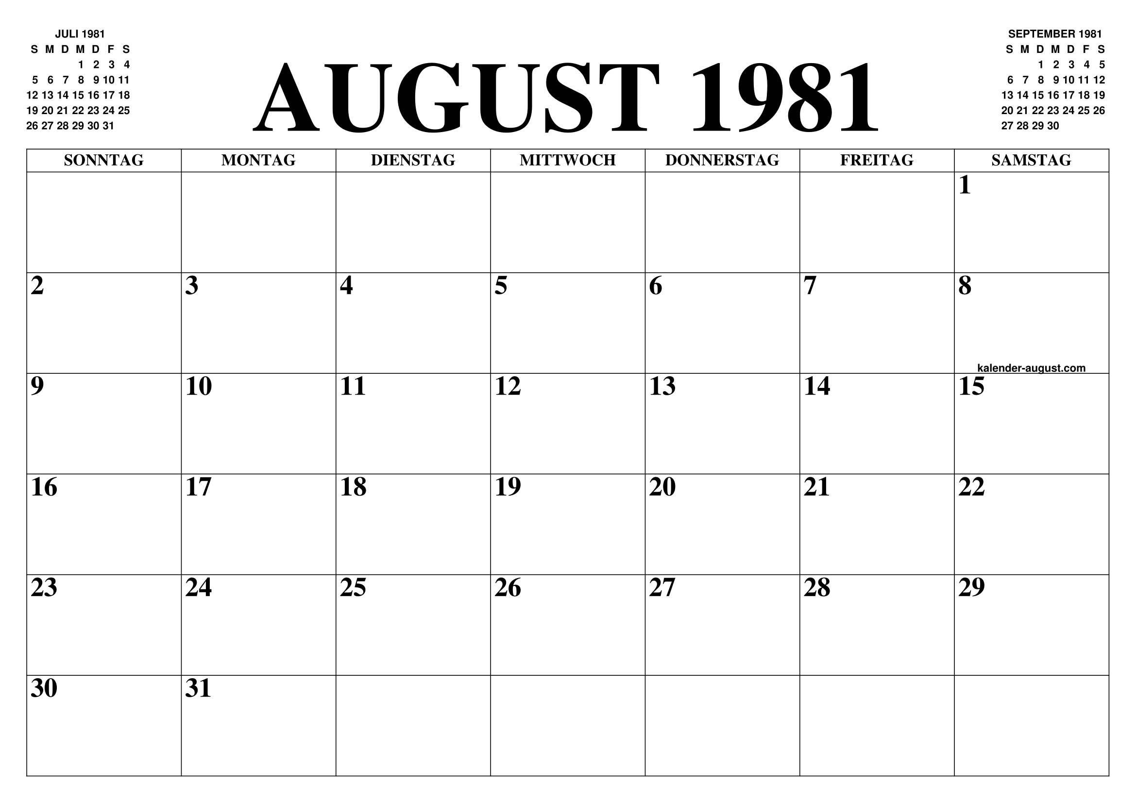KALENDER AUGUST 1981 AUGUST KALENDER ZUM AUSDRUCKEN GRATIS MONAT UND KALENDER AUGUST 1981 AUGUST KALENDER ZUM AUSDRUCKEN GRATIS MONAT UND